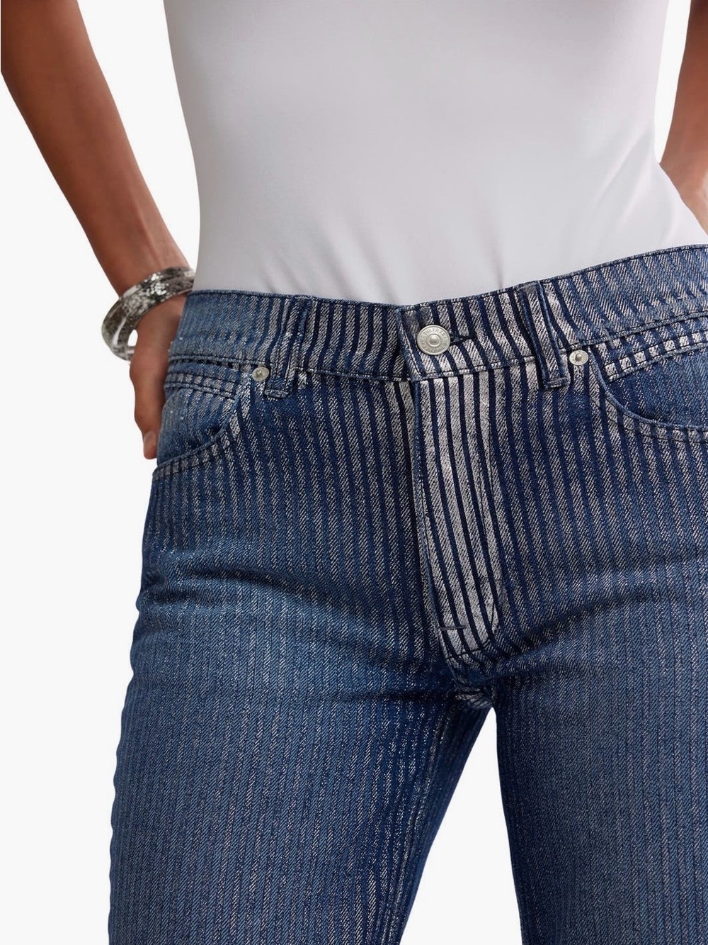We The Free Blue Pinstripe Skinny Jeans
